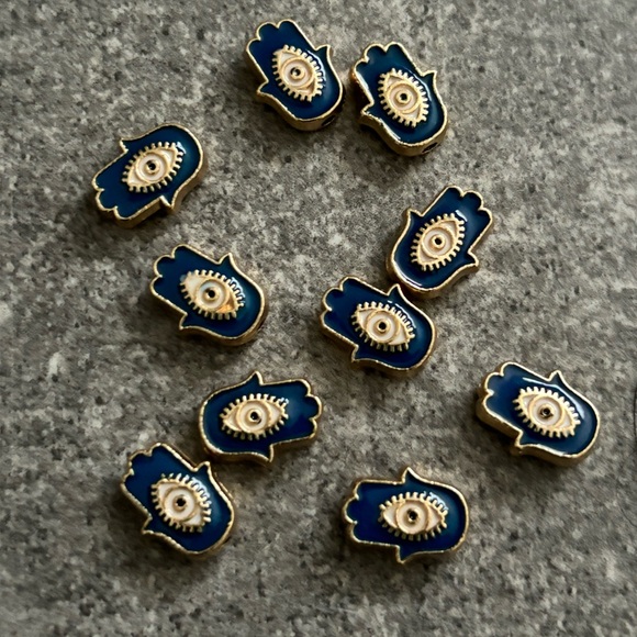 New Blue Hamsa Hand Evil Eye Good Luck Double-Sided Charms Beads 10pcs - Picture 4 of 5